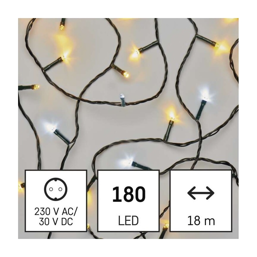 LED Vianočná vonkajšia reťaz 180xLED/2 funkcie 23m IP44 teplá/studená biela