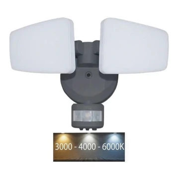 LED Vonkajší reflektor so senzorom LED/24W/230V 3000/4000/6000K IP54 antracit