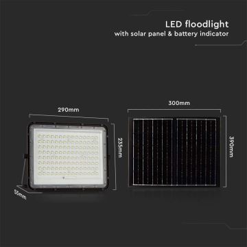 LED Vonkajší solárny reflektor LED/20W/3,2V 6400K čierna IP65 + diaľkové ovládanie