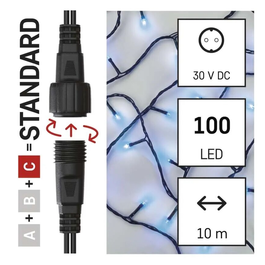 LED Vonkajšia vianočná reťaz 100xLED/10m IP44 modrá