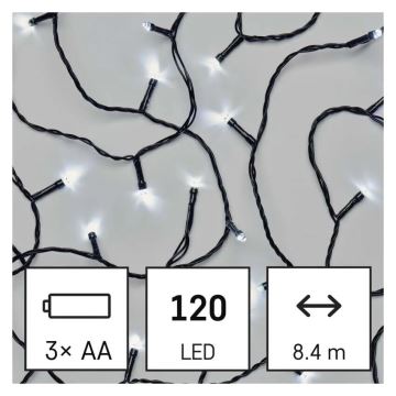 LED Vonkajšia vianočná reťaz 120xLED/3xAA 8,9m IP44 studená biela