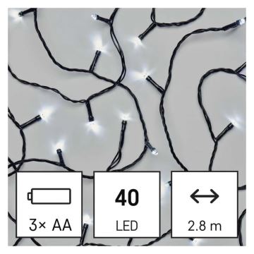 LED Vonkajšia vianočná reťaz 40xLED/3xAA 3,3m IP44 studená biela