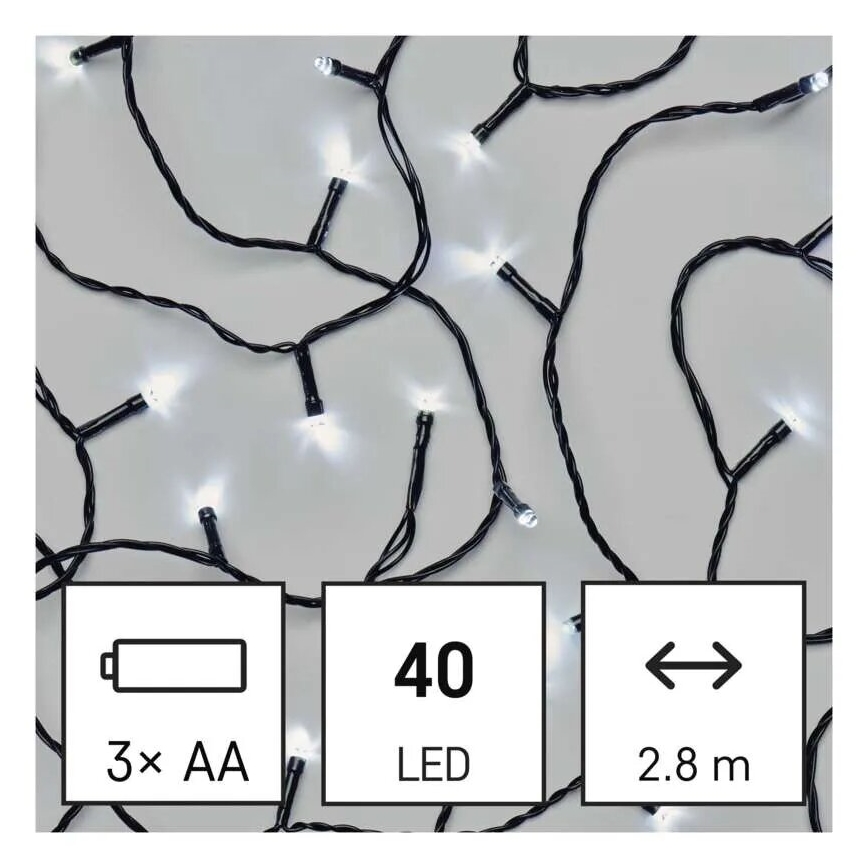 LED Vonkajšia vianočná reťaz 40xLED/3xAA 3,3m IP44 studená biela