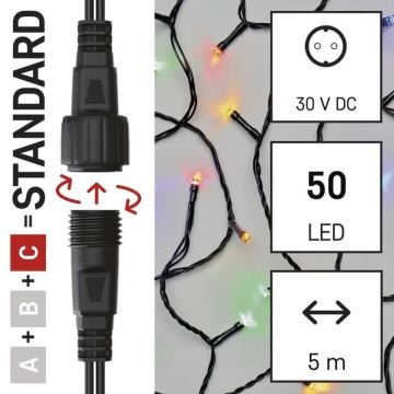 LED Vonkajšia vianočná reťaz 50xLED/5m IP44 multicolor