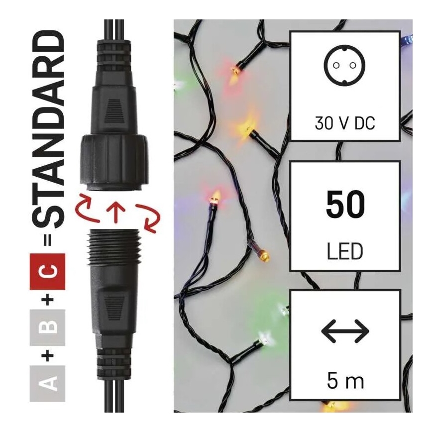 LED Vonkajšia vianočná reťaz 50xLED/5m IP44 multicolor