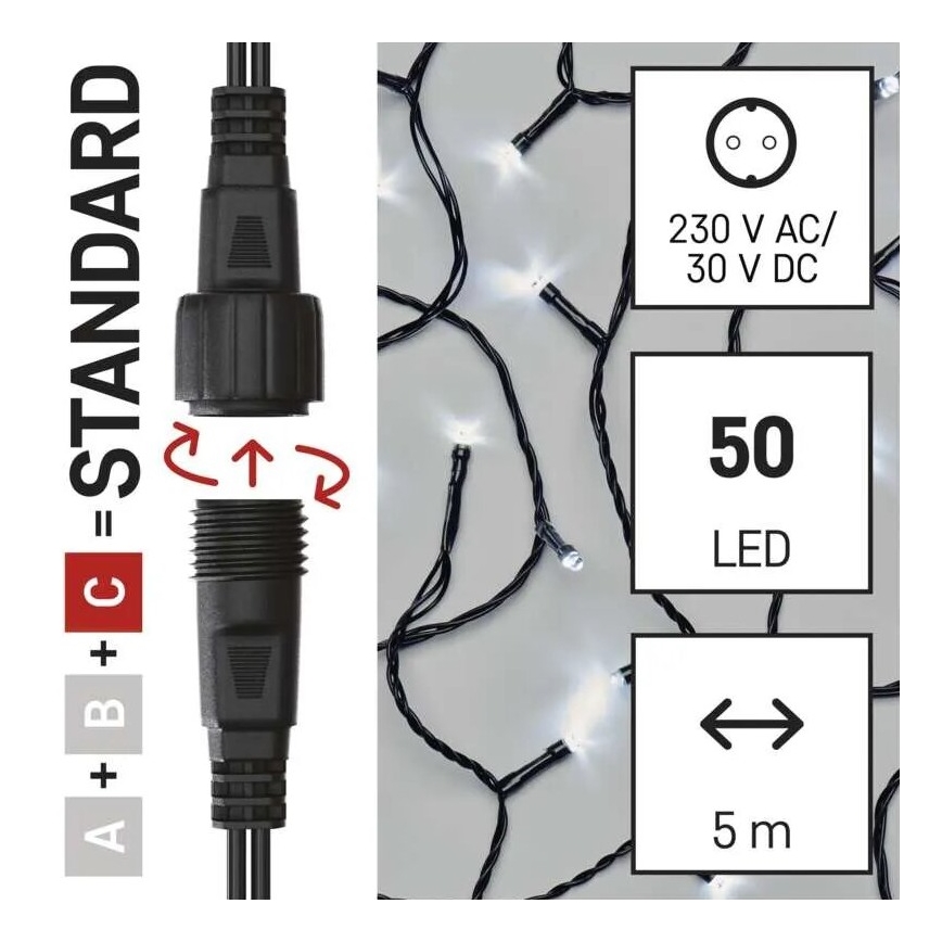 LED Vonkajšia vianočná reťaz 50xLED/5m IP44 studená biela