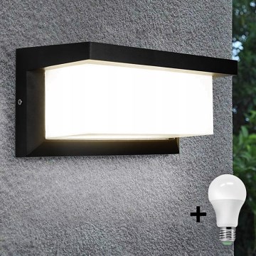 LED Vonkajšie nástenné svietidlo so žiarovkou so senzorom súmraku NEELY 1xE27/9W/230V IP54 čierna