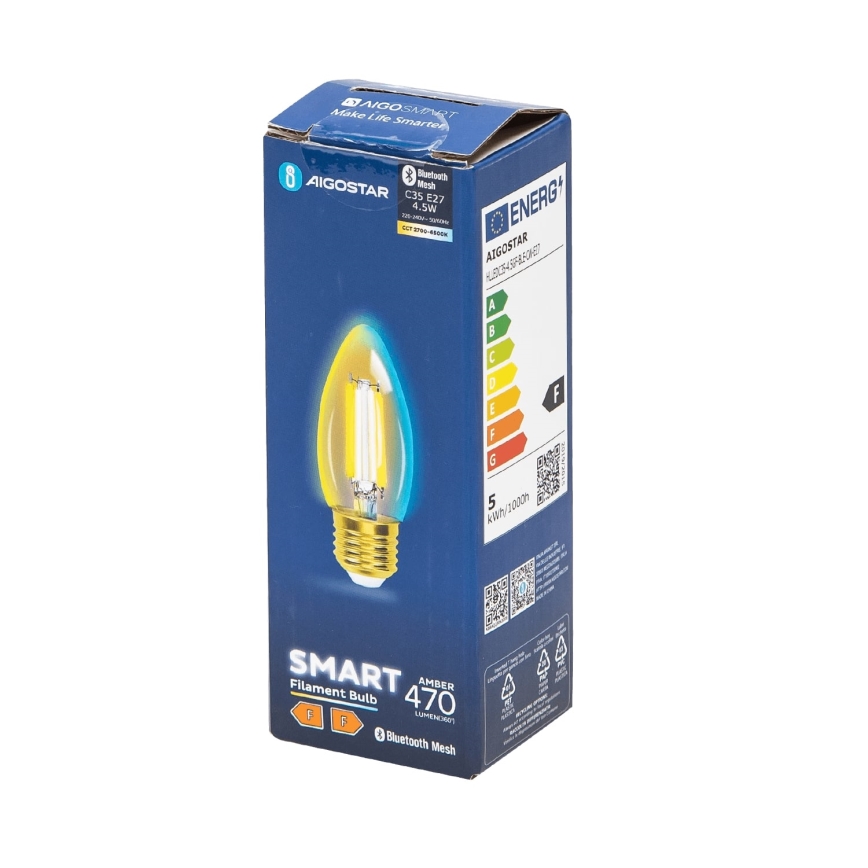 LED Žiarovka FILAMENT C35 E27/4,5W/230V 2700-6500K - Aigostar