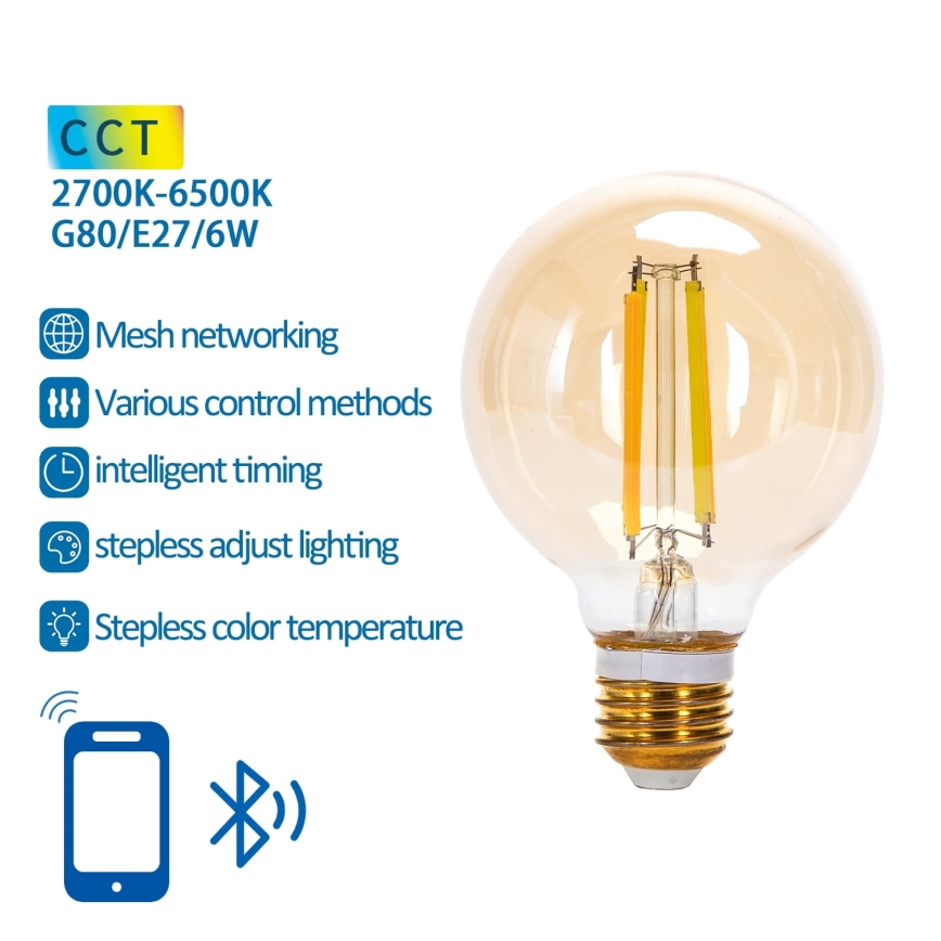LED Žiarovka FILAMENT G80 E27/6W/230V 2700-6500K - Aigostar