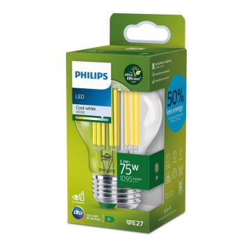 LED Žiarovka FILAMENT Philips A70 E27/5,2W/230V 4000K