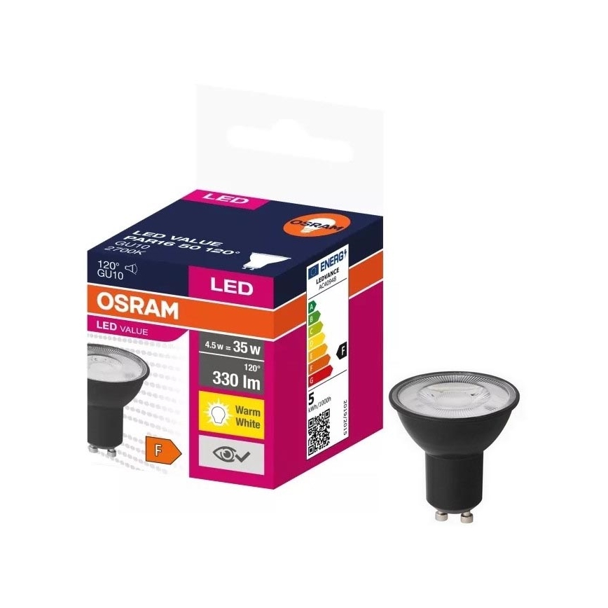 LED Žiarovka VALUE PAR16 GU10/4,5W/230V 2700K 120° čierna - Ledvance