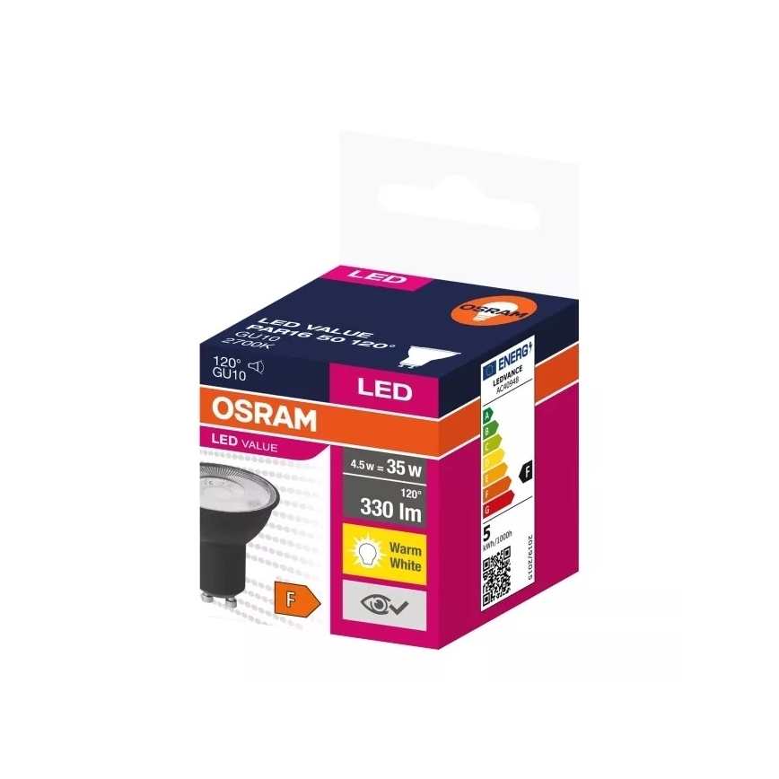 LED Žiarovka VALUE PAR16 GU10/4,5W/230V 2700K 120° čierna - Ledvance