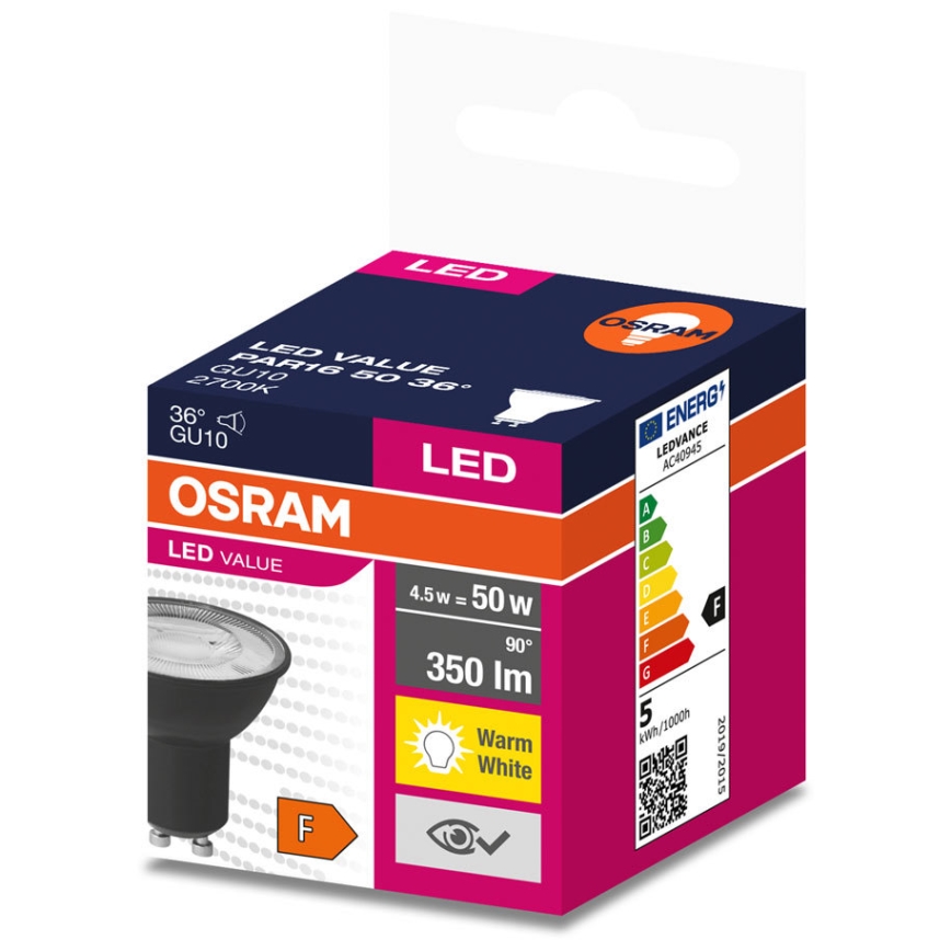 LED Žiarovka VALUE PAR16 GU10/4,5W/230V 2700K 36° čierna - Ledvance