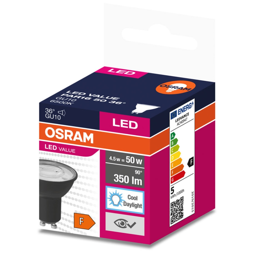 LED Žiarovka VALUE PAR16 GU10/4,5W/230V 4000K 36° čierna - Ledvance