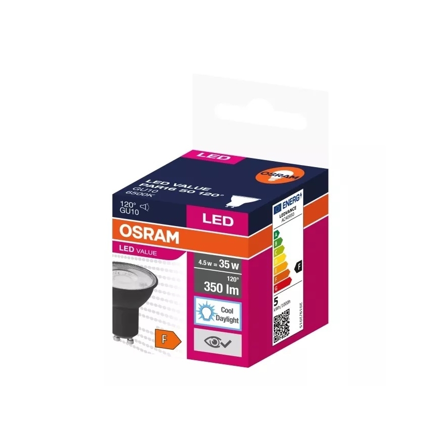 LED Žiarovka VALUE PAR16 GU10/4,5W/230V 6500K 120° čierna - Ledvance