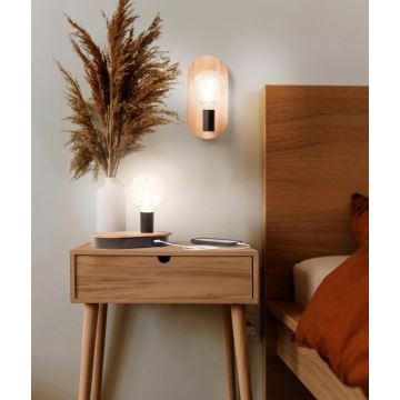 Ledvance - Dotyková stolná lampa s USB konektorom DECOR WOOD 1xE27/8W/230V gumovník