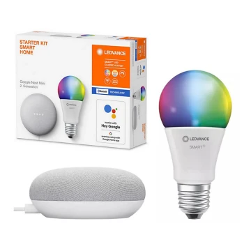 Ledvance - Inteligentný reproduktor Google Nest Mini + LED RGBW Stmievateľná žiarovka SMART+ A60 E27/60W/230V 2000 - 6500K