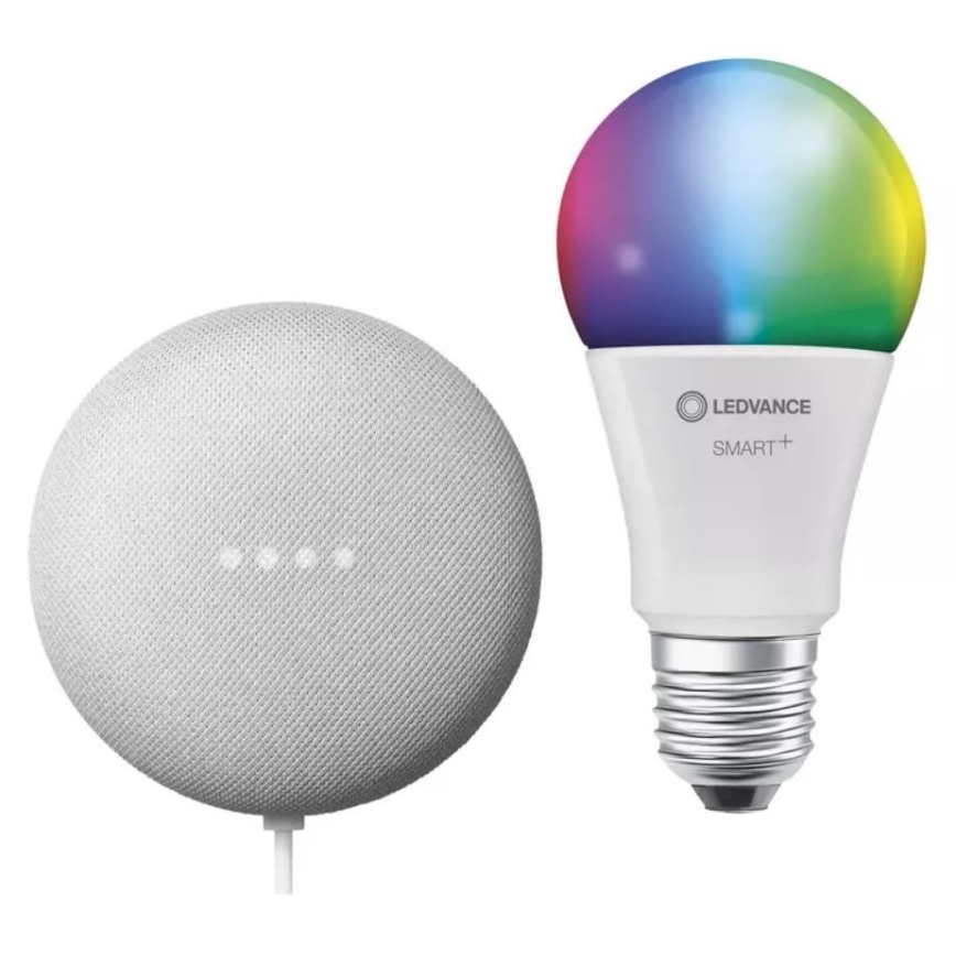 Ledvance - Inteligentný reproduktor Google Nest Mini + LED RGBW Stmievateľná žiarovka SMART+ A60 E27/60W/230V 2000 - 6500K