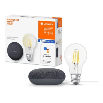 Ledvance - Inteligentný reproduktor Google Nest Mini + LED Stmievateľná žiarovka SMART+ A60 E27/60W/230V 2700K