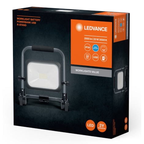 Ledvance - LED Stmievateľný vonkajší nabíjecí reflektor WORKLIGHT BATTERY LED/20W/5V IP54