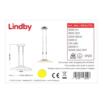 Lindby - LED Stmievateľný luster na lanku AMIDALA LED/36W/230V