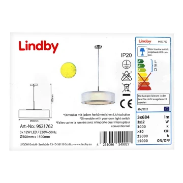Lindby - LED Stmievateľný luster na lanku AMON 3xLED/12W/230V