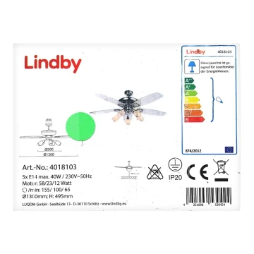 Lindby - Stropný ventilátor so svetlom CEDRIK 5xE14/40W/230V