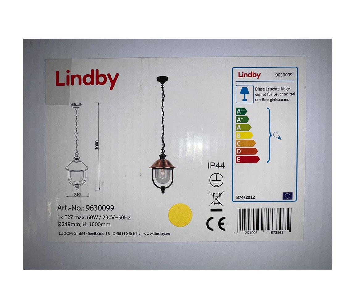 Lindby Lindby - Vonkajší luster na reťazi CLINT 1xE27/60W/230V IP44 