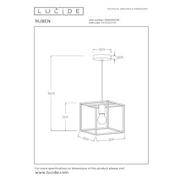 Lucide 00424/01/30 - Luster na lanku RUBEN 1xE27/40W/230V