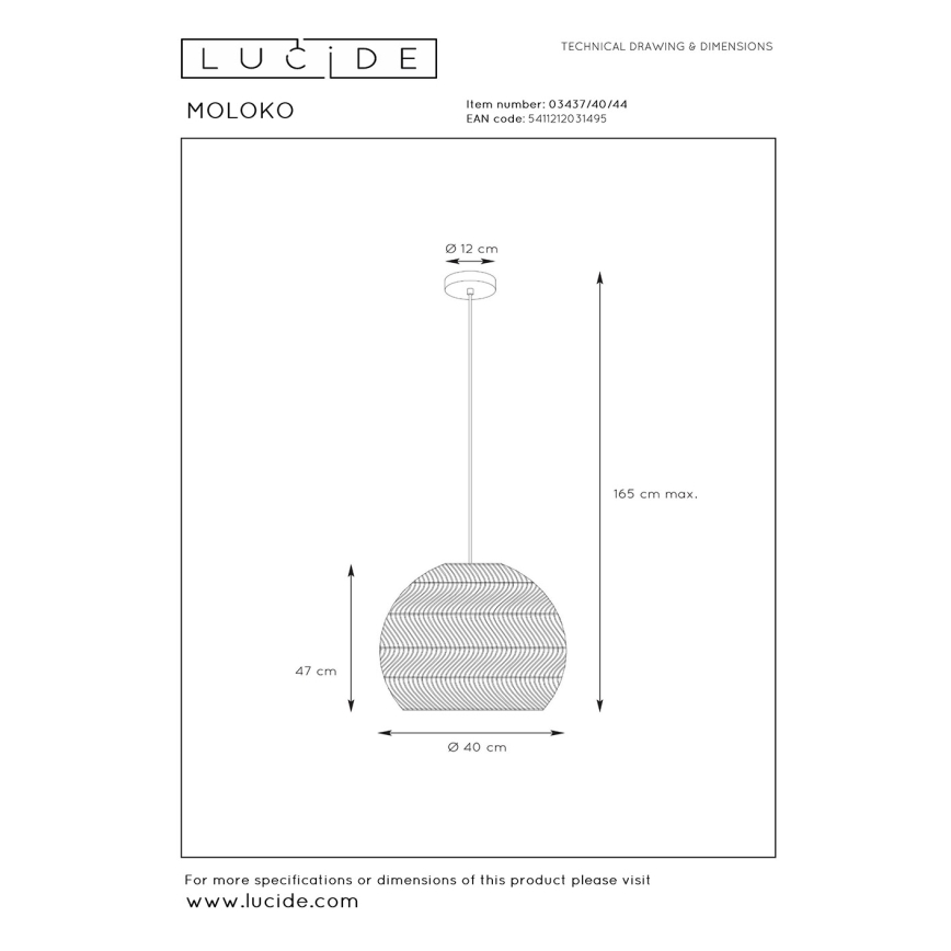 Lucide 03437/40/44 - Luster na lanku MOLOKO 1xE27/40W/230V pr. 40 cm