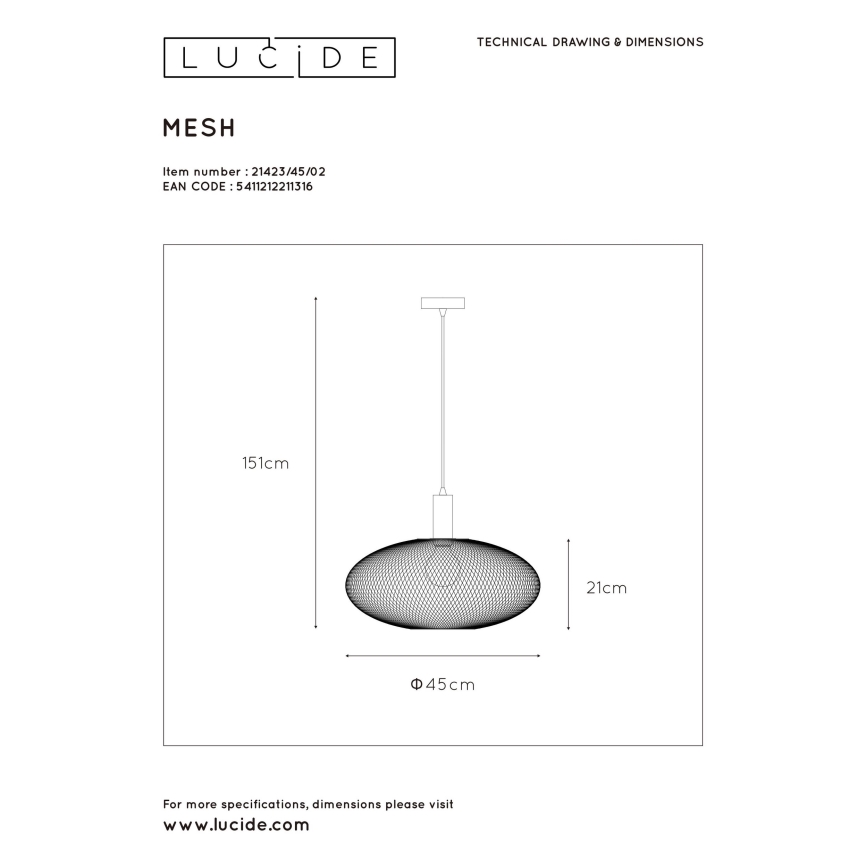 Lucide 21423/45/02 - Luster na lanku MESH 1xE27/40W/230V