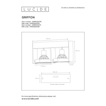 Lucide 22969/24/30 - LED Stmievateľné bodové svietidlo GRIFFON 2xGU10/12W/230V