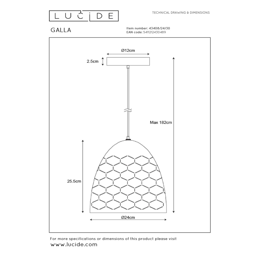 Lucide 43408/24/30 - Luster na lanku GALLA 1xE27/60W/230V čierna