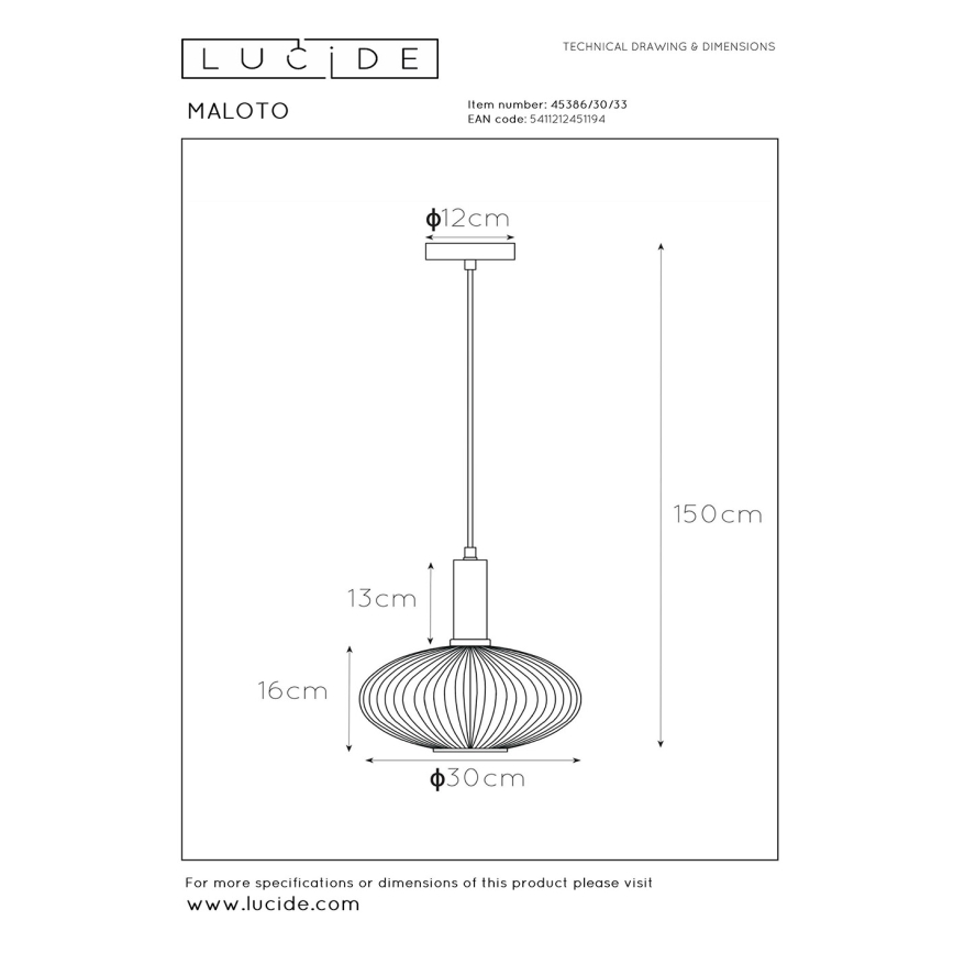 Lucide 45386/30/33 - Luster na lanku MALOTO 1xE27/40W/230V pr. 30 cm zelená