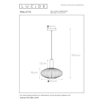 Lucide 45386/30/62 - Luster na lanku MALOTO 1xE27/40W/230V pr. 30 cm