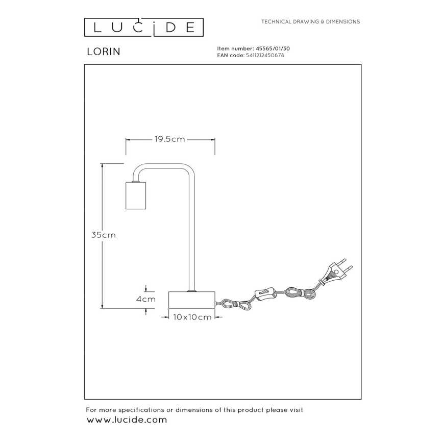 Lucide 45565/01/30 - Stolná lampa LORIN 1xE27/40W/230V čierna