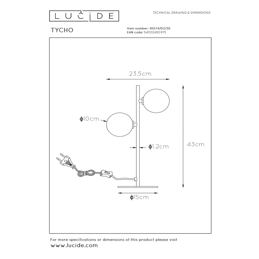 Lucide 45574/02/30 - Stolná lampa TYCHO 2xG9/28W/230V čierna