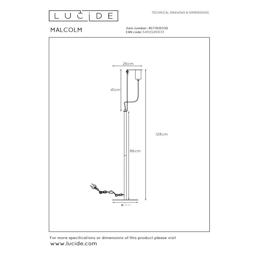 Lucide 45778/01/30 - Stojacia lampa MALCOLM 1xE27/60W/230V čierna