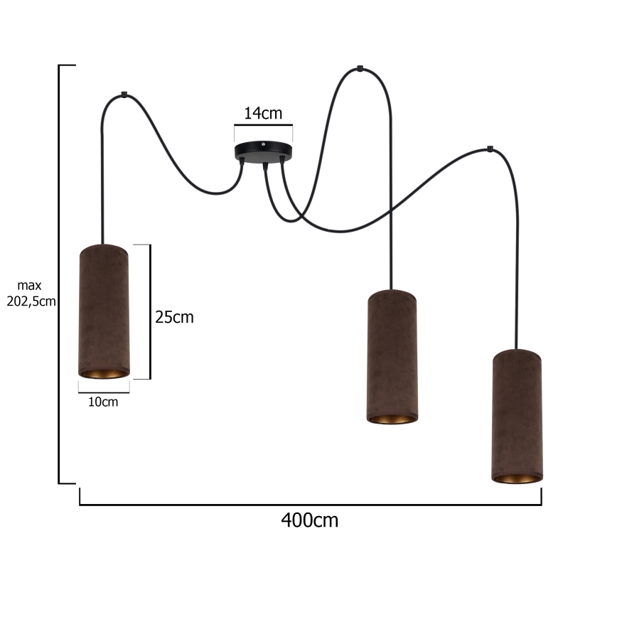 Luster na lanku AVALO 3xE27/60W/230V hnedá/medená