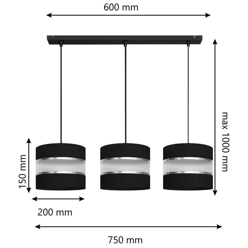 Luster na lanku HELEN 3xE27/60W/230V čierna