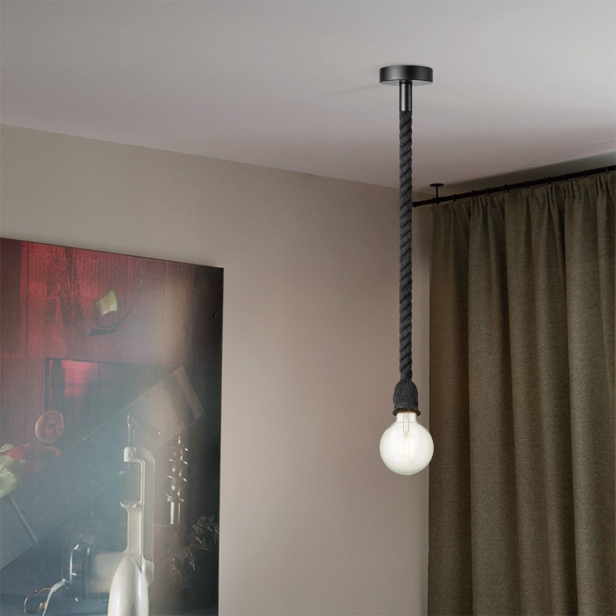 Luster na lanku LEONARDO ROPE 1xE27/10W/230V čierna