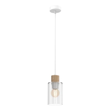 Luster na lanku MADERA 1xE27/60W/230V biela/drevo