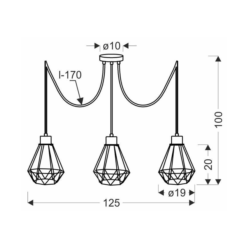 Luster na lanku PRIMO 3xE27/60W/230V čierna/zlatá