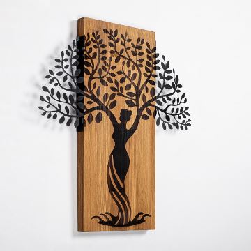Nástenná dekorácia 54x58 cm strom drevo/kov