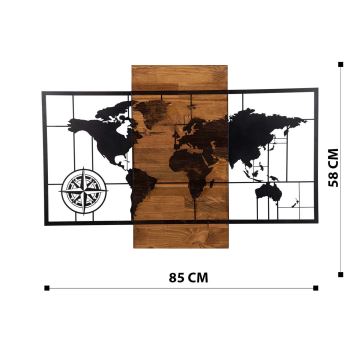 Nástenná dekorácia 58x85 cm mapa drevo/kov