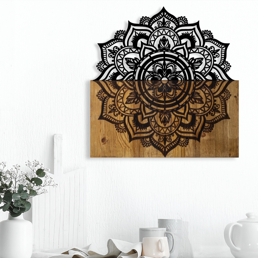 Nástenná dekorácia 59x58 cm mandala drevo/kov