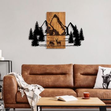 Nástenná dekorácia 88x57 cm hory drevo/kov