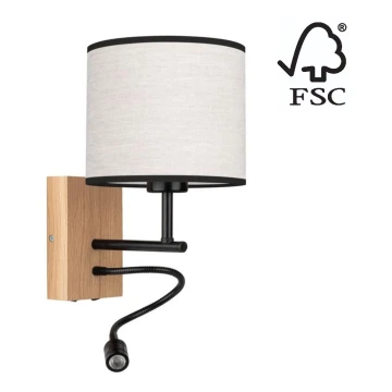 Nástenná lampa BOHO 1xE27/25W/230V + LED/1W/230V dub – FSC certifikované