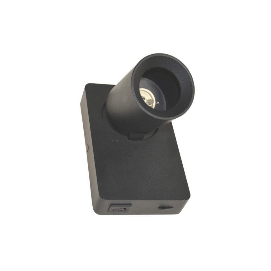 Nástenné bodové svietidlo TAFT 1xGU10/30W/230V USB čierna