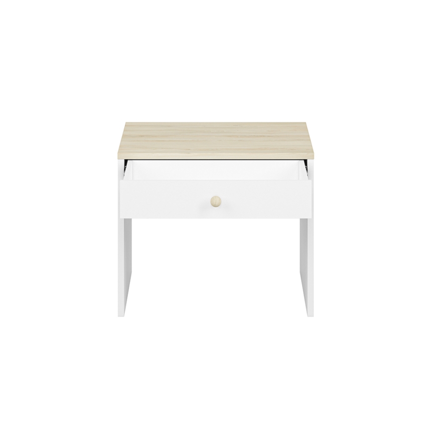 Nočný stolík BUBO 58x69 cm biela/svetlý buk